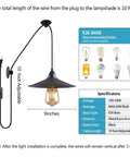No Fuss Easy Plug In Cord Outdoor Hanging Lamp For Patio Waterproof Pendant Light with 10 ft adjustable cable, E26 base