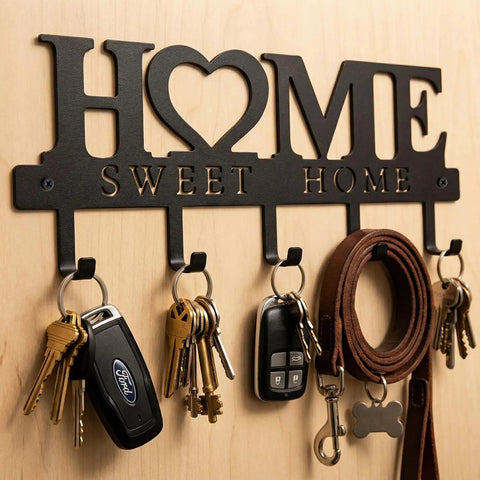 Solid Wall Mounted Key Rack With Five Heavy Duty Hooks Gonna Keep Your Daily Grind Organized Top Shelf Entryway Storage For Keys Bags And Pet Leashes Black
