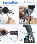 Step-by-step installation of Powerful Electric Drill Plate Cutter Attachment for DIY sheet metal cutting with adapter.