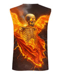 Mens 3D Print Skull Sleeveless Gym Tank Top Quick Dry Lightweight Breathable Stretch Athletic Muscle Tee For Beast Mode Workouts And Fresh Drip Fits with fiery skull design from the back.