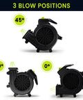 Air Mover 100W Carpet Dryer, Powerful Floor Drying Fan With 550 CFM, 4 Speed And 3 Blowing Positions, Heavy Duty Floor Blower angles
