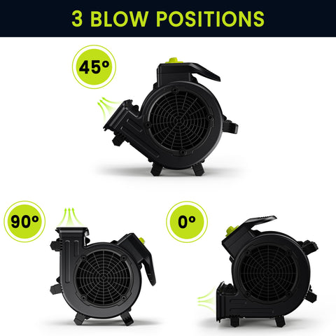 Air Mover 100W Carpet Dryer, Powerful Floor Drying Fan With 550 CFM, 4 Speed And 3 Blowing Positions, Heavy Duty Floor Blower angles