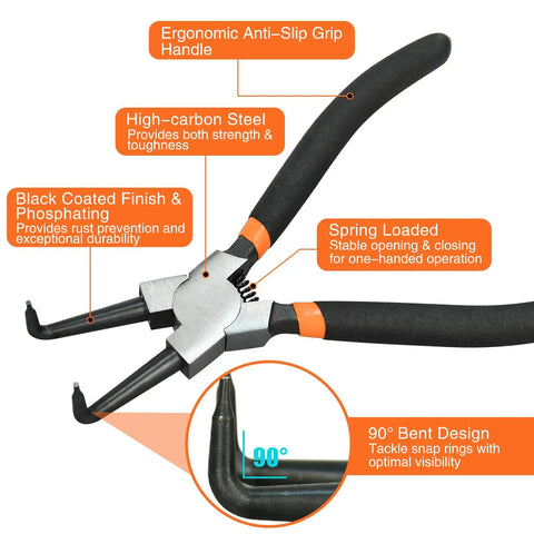 7 Inch Snap Ring Pliers Set With 3 64th Inch Tip Internal And External Circlip Pliers Kit Straight And Bent Jaw For Ring Remover