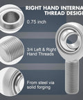 3/4 Inch Heim Joint Rod End Kit Heavy Duty Chromoly Panhard Rod With Left And Right Hand Threads Jam Nuts PTFE Liner Reinforced With Kevlar For Steering Suspension Traction Bars And Sand Rails, 0.75 inch right-hand thread