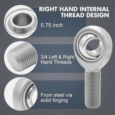 3/4 Inch Heim Joint Rod End Kit Heavy Duty Chromoly Panhard Rod With Left And Right Hand Threads Jam Nuts PTFE Liner Reinforced With Kevlar For Steering Suspension Traction Bars And Sand Rails, 0.75 inch right-hand thread