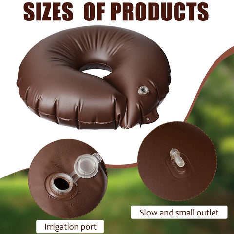 Close-up of brown PVC drip irrigation port and outlet for 8 Pack 15 Gallon Tree Watering Bags With Slow Release Rings.