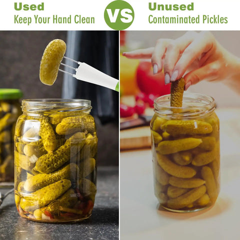 Two Pack Pickle And Olive Forks For Jars 304 Stainless Steel Food Grabber Tool Green Must Have Go To Kitchen Gadget Perfect For Canning And Snack Prep Keeps Fingers Clean While Lifting Olives Pickles And More From Jars