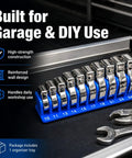 Modular Crowfoot Wrench Organizer Tray For 10mm To 22mm Wrenches, Drawer Friendly Tool Tray in blue with wrenches in slots