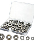60 Piece Ball Bearings Kit Including 693ZZ 623ZZ 624ZZ 685ZZ 687ZZ 627ZZ Six Sizes With Double Metal Sealed Shielded Carbon Steel Deep Groove Bearings And Pro Grade Handy Storage Box For Your Motor Projects, clear plastic case with assorted sealed bearings