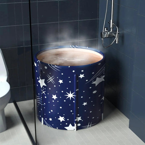 Portable Foldable Bathtub For Adults With Cushion, Freestanding Collapsible Soaking Tub For Home Spa in blue with stars