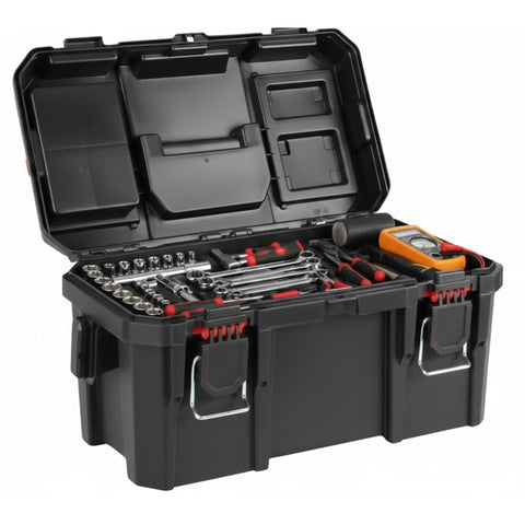 Heavy Duty 16 Inch Tool Box With Foldable Handle Durable Resin Tool Storage Organizer Reinforced Metal Latch Tabs