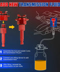 Aluminum Transmission Fill Tool Kit For Mercedes Benz 725.0 9GTronic 9Speed ATF Fluid Filling Adapter Oil Change Must Have Pro Grade Includes Drain Tool M12 X 1.5 Adapter Pan Spanner And Carrying Case, red fill adapter shown