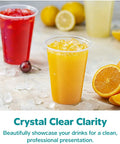 16 Oz Clear Plastic Cups 240 Count Disposable For Parties And Events Party Ready BPA Free Durable Polypropylene Cold Drinking Cups For Everyday Use Great For Home Gatherings Barbecues And Catering showcasing orange beverage with ice.