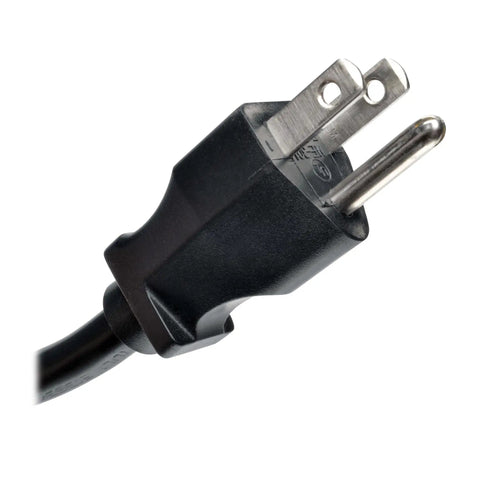 Close-up of the plug for the Under Desk Workhorse Three Outlet Surge Protector Power Strip With Desk Clamp And USB Charging Ports Ten Foot Cord 510 Joules