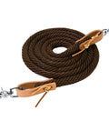 Soft Poly Roper Reins With Leather Water Loops And Leather Laces, Nickel Plated Scissor Snaps On Ends, Three Eighths Inch Rope, Eight Feet Long