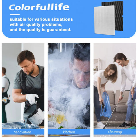 Two Pack 116130 Replacement Filter H For Winix 5500-2 Air Purifier displayed in renovation, kitchen, and cleaning settings.