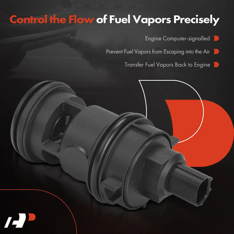 Vapor Canister Vent Solenoid Valve Direct Fit For Honda And Acura Cars Including CR V Civic Accord Pilot Odyssey Fit HR V Ridgeline MDX RDX NSX ILX RLX TLX CSX Easy Install, close-up view on dark background with text about fuel vapor control.