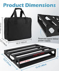 Heavy Duty Guitar Pedal Board With Power Supply Tray For Road Gig, 15.7 By 12.2 By 3.1 Inches, Metal Black, with carrying bag