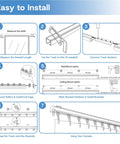 Heavy Duty Ceiling Curtain Track System With Wall Mount, Whisper Quiet Aluminum Roller Rail For Heavy Curtains, 10.5ft White Ceiling Mounted Track Rods With Silent Glide Strips And Hooks. Installation steps diagram