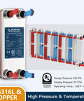 Water To Water Brazed Plate Heat Exchanger 16 Plate 316L Stainless Steel Built Tough With Three Quarter Inch MPT Ports 3 By 8 Inch
