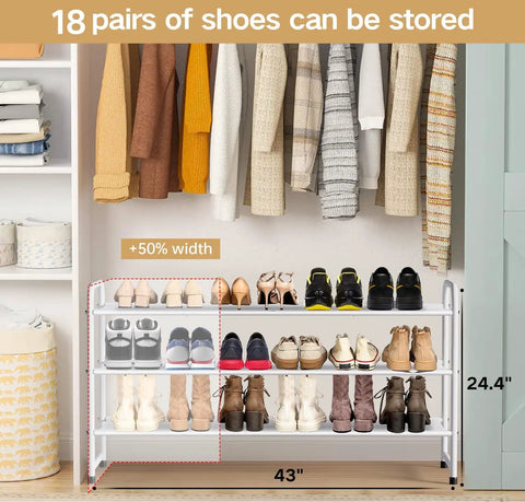 Level Up Your Space With This Heavy Duty Three Tier Shoe Rack Built Tough Metal Organizer Wide Stackable Storage Shelf In Crisp White Hits Different For Closets And Bedrooms