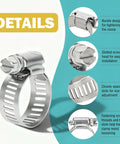 Close-up of 90 Pack 6 Sizes Stainless Steel Hose Clamps Kit 304 Grade Heavy Duty Worm Gear Clamps For 1/4 To 1-1/4 Inch details