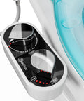No Electric Bidet Attachment For Toilet Seat Fits Most Standard Elongated Seats With Self Cleaning Dual Nozzles shown in black