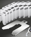 Stainless Steel Slotted Shim Kit 2 By 2 Inch, 80 Piece Leveling Shims Set With 8 Thicknesses For Machinist Shops, display of shims and caliper