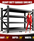 Heavy Duty Metal Garage Shelving Unit 79 Inches Wide By 74 Inches High By 24 Inches Deep Four Tier Adjustable Storage Shelves For Warehouse Workshop And Home Organization Industrial Grade Steel Sturdy And Wobble Free shown with 79W x 74H x 24D dimensions