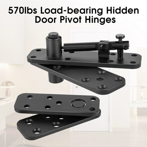 Hidden Pivot Door Hinge Kit Black 360 Degree Swing Hinges Heavy Duty 570 Lbs Load Bearing With Silent Operation For Secret Doors