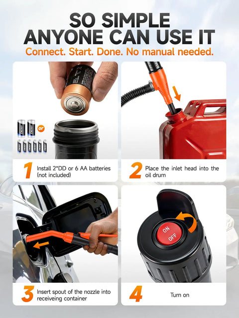 Step-by-step guide for Grab And Go Portable Electric Fuel Transfer Pump Cordless Gas Siphon with battery installation.