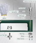 Components of Adjustable Circle Hole Cutter for Sheet Metal 2 to 12 Inch, including drill bits and wrench, displayed on sheet metal.