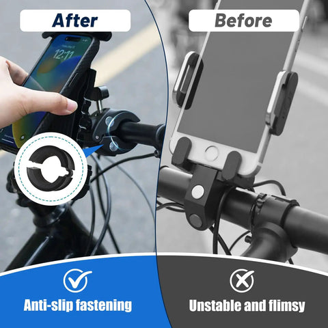 12 Pcs Bicycle Handlebar Rubber Gasket Kit Fits 22.2 25.4 To 31.8 Mm Plus 2 DIY Gaskets Anti Vibration Anti Slip Stem Spacers For Mountain And Road Bikes Bar Spacer Adapters comparison image with stable and unstable phone mounts.
