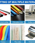 Cutting of multiple materials including thermal casing, fiberglass tube, and nickel belt for ease in insulation jobs.