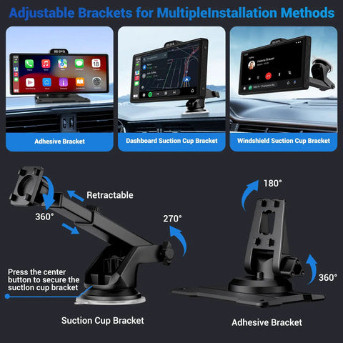 Wireless CarPlay Screen With 4K Dash Cam And 10.26 Inch Portable Touchscreen brackets for multiple installation methods