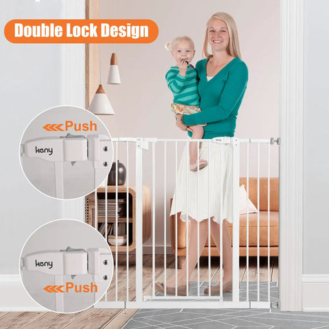 36 Inch Extra Tall Baby Gate For Stairs And Doorways, Expands From 29 To 42.5 Inch Wide, Auto Close Walk Through Pet Gate in hallway