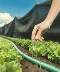 Person using 12 Inch Garden Stakes Set Of 50 Heavy Duty Galvanized Ground Spikes for securing irrigation in garden