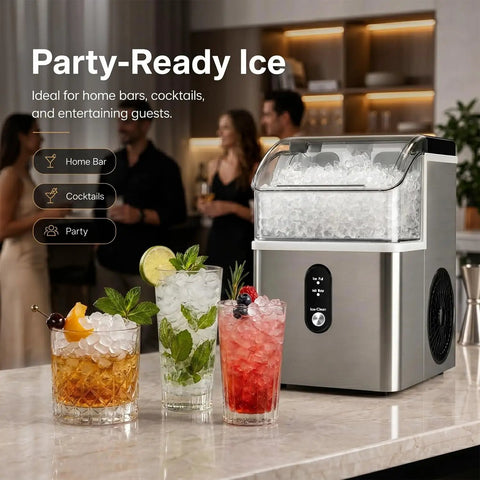 Beast Mode Countertop Nugget Ice Maker Churns Out Thirty Three Pounds Daily With Hassle Free Self Clean And One Click Start for cocktails.