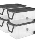 4 Pack Modular Stacker Box Set Of Durable Clear Plastic Storage Bins With Latching Lids 160 Quart Capacity Stackable Organizer