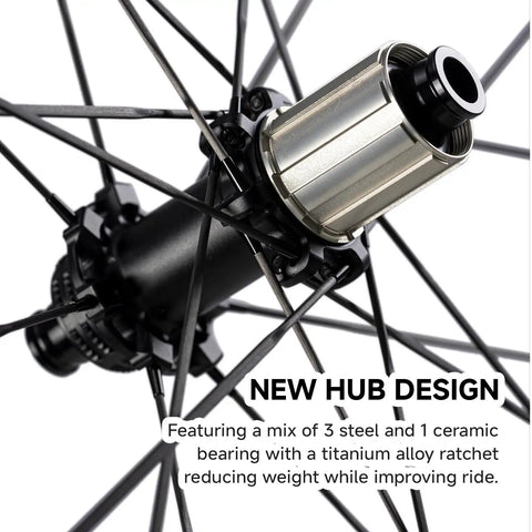 Close-up of Hyper Light 700C Carbon Road Bike Wheel Set Ultralight 1280g hub design with ceramic bearings and alloy ratchet