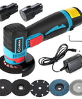 Cordless 3 Inch Angle Grinder With 12V Brushless Motor Portable Cutoff Tool Kit including two batteries, charger, five discs