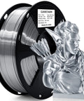 Front view of GIANTARM silk metallic silver PLA filament spool, 1.75mm, 1kg, vacuum packed