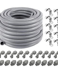 Heavy Duty Three Quarter Inch Flexible PVC Conduit Kit Pro Grade Easy Install With Thirty One Pieces Including Ten Couplings Ten Elbows And Ten Straps UV Resistant UL Listed Gray For HVAC And Refrigeration Installations displayed.