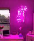 Lady Back Neon Sign Dimmable LED Neon Light Sexy Lady Decor For Bedroom Bar Party Ideal For Man Cave Home Decor Gift Bright Colorful Neon Wall Art Glow glowing pink on bedroom wall.