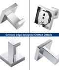 Heavy Duty Built Tough Stainless Steel Towel Hooks 4 Pack Chrome Polished Square Wall Mount Hangers For Bathrooms And Kitchens SUS304 Rust Resistant Coat And Towel Hooks For Towels Robes Sponges