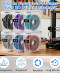 Six Pack 3D Printing Filament Storage Boxes With Thick Silicone Seal Dustproof Portable Organizer for 1.75mm spools displayed on table