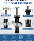 Heavy Duty Toilet Seat Fastener Bolt Kit 8 Piece Set Universal Replacement For Loose Or Damaged Seats Stainless Steel Mounting Hardware For Easy Install, stainless bolt close-up