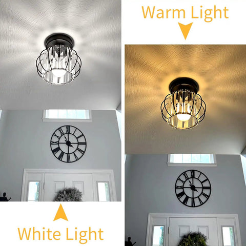 Black Crystal Flush Mount Ceiling Light With Modern Close To Ceiling Design Semi Flush Fixture showing warm and white light settings