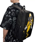 Person wearing Cool Banana Style Backpack For Men And Women Go To Everyday Travel And Hiking 17 Inch Capacity with bold banana graphic