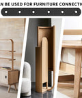 Heavy Duty Black Mending Plate And Straight Brackets Set For Wood And Furniture Repair displayed with furniture examples
